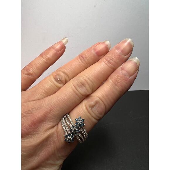 Blue tourmaline and zircon bypass ring in sterling silver size 9 - Picture 2 of 11